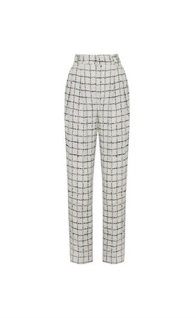 Check Cotton Blend Tweed Bouclé Tailored Trousers | Alessandra Rich