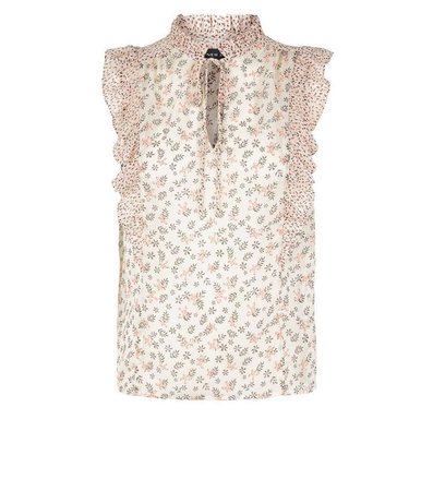 White Floral Chiffon Tie Neck Shirt | New Look