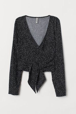 V-neck Wrapover Blouse - Black/white patterned - | H&M US