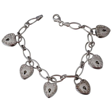 Vintage Sterling Puffy Heart Padlock Bracelet : Golden Rings | Ruby Lane