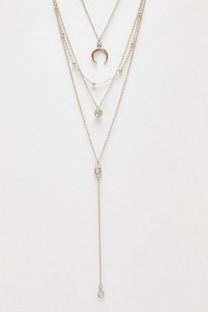 Horn And Diamante Layered Necklace | Boohoo