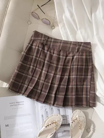Plaid Print Fold Pleated Skirt | SHEIN USA