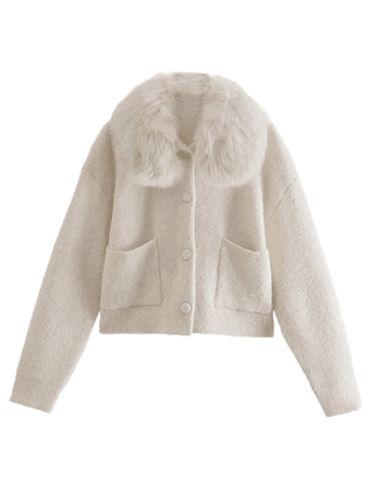 'Ronnie' Removable Faux Fur Collar Cardigan - Goodnight Macaroon
