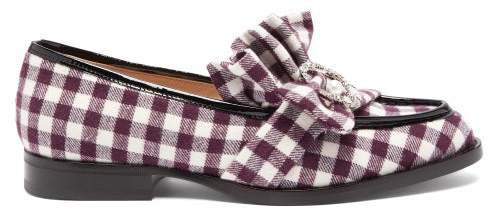 Antoinette Checked Crystal Embellished Loafers - Womens - Burgundy White