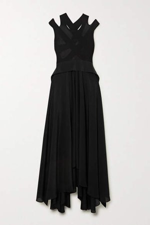 Alba Open-back Ribbed-knit And Silk Maxi Dress - Black