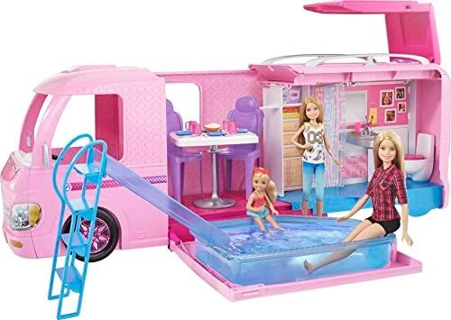 Barbie Camper Playset With Barbie Accessories, Pool And Furniture, Rolling Vehicle With Campsite Transformation​​​ [Amazon Exclusive]