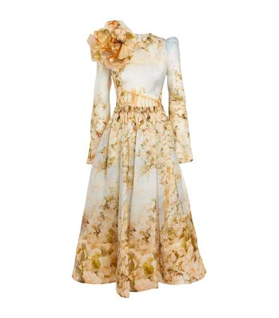 ZIMMERMANN multi Silk Ruched Midi Dress | Harrods UK