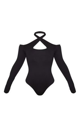 Black Cotton Cut Out Long Sleeve Bodysuit | PrettyLittleThing