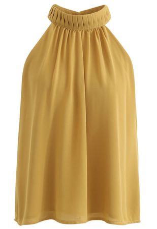 Pleats Embellished Halter Top in Mustard - Retro, Indie and Unique Fashion