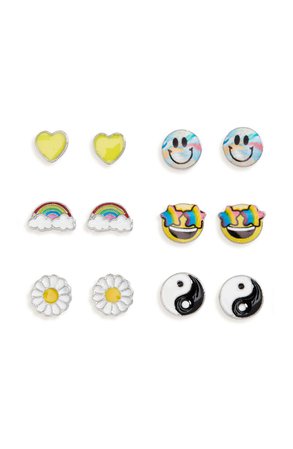 Ruby & Ry Kids' Happy Rainbow 6-Pack Stud Earrings | Nordstrom