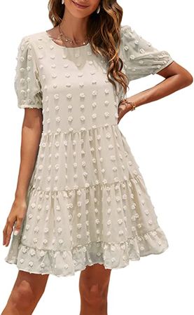 ZILIN Summer Women's Swiss Dot Mini Dress Casual Short Sleeve Swing A-Line Babydoll Short Dresses at Amazon Women’s Clothing store