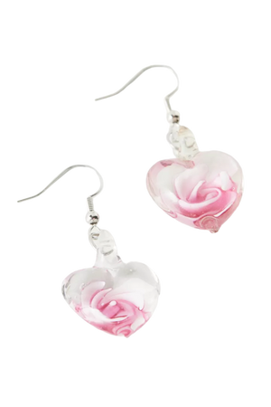Flower Glass Heart Earrings