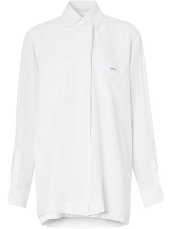 Shop white Burberry logo appliqué oversized shirt with Express Delivery - Farfetch