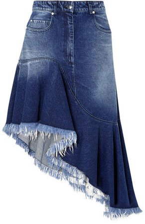 Asymmetric Frayed Denim Skirt - Indigo