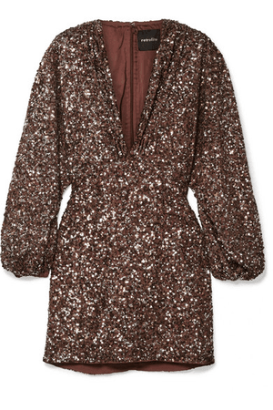 RetrofÉte Aubrielle Sequined Chiffon Mini Dress In Brown
