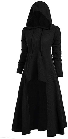 Amazon.com: iCJJL Womens Vintage Cloak Long Sleeve High Low Hooded Sweater Plus Size Retro Ribbed Pullover Sweatshirt Costume Blouse (Black, XS): Clothing