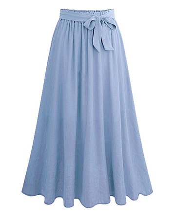 chouyatou Women's Elastic Waist Bow Tie Belted A-Line Swing Midi Long Skirt (Medium, Light Blue) at Amazon Women’s Clothing store