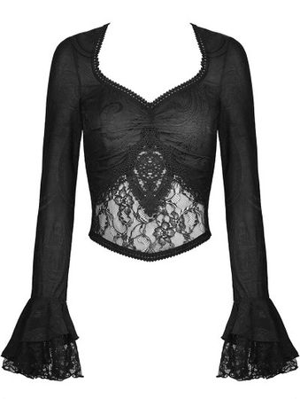 Dark in Love Black Romantic Gothic Lace Sexy Long Sleeve Top for Women - DarkinCloset.com