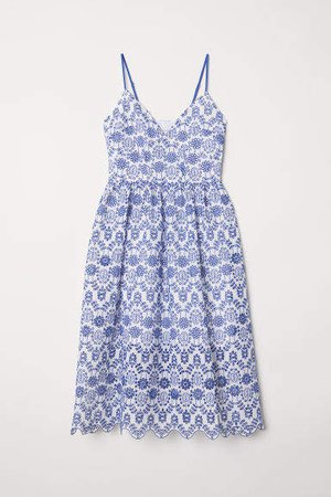 Dress with Eyelet Embroidery - Blue