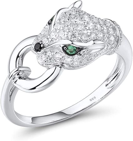 Amazon.com: Santuzza Panther Ring 925 Sterling Silver Leopard Rings Cubic Zirconia Green Spinel Jaguar Jewelry (White, 9.5): Clothing, Shoes & Jewelry