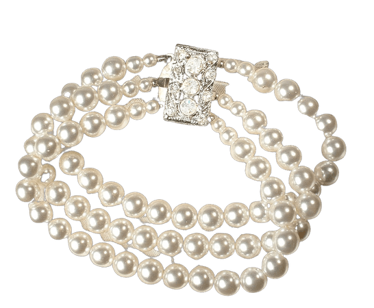 PRISTINE Vintage Art Deco Rhinestone Off White Pearl Bracelet,Bridal/Wedding Multi Strand Japan Silver Crystal Clasp, Statement 1920s Gatsby