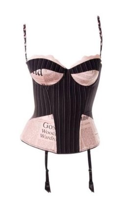Christian Dior by John Galliano black and pink newsprint corset