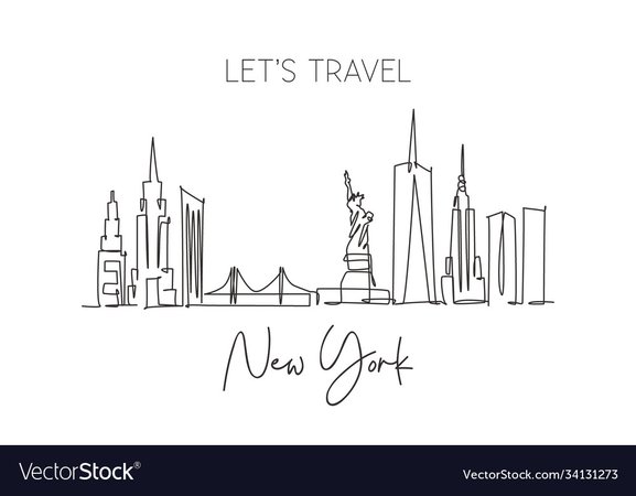 One single line drawing new york city skyline Vector Image