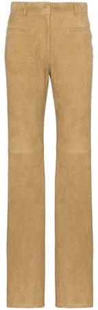 Mid-rise flared suede trousers