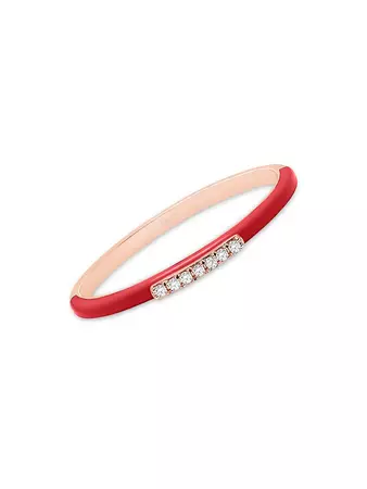 DJULA Marbella 14K Rose Gold, Red Enamel, & Diamond Ring