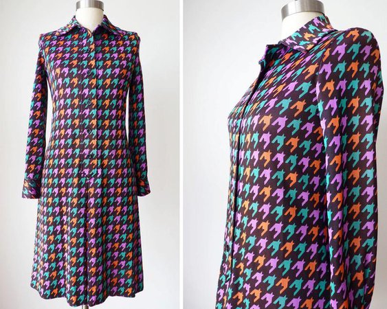 Vintage Mod Dress Holy Houndstooth Neon Graphic Print Tailored | Etsy