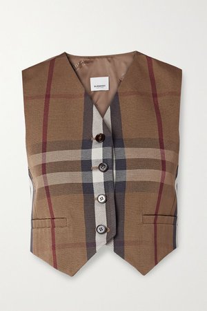 Brown Cropped checked canvas and satin-jacquard vest | Burberry | NET-A-PORTER