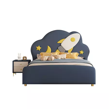 MASON TAYLOR Silicone Leather Kids Bed Solid Wood Frame - Dark Blue – Sports Leisure