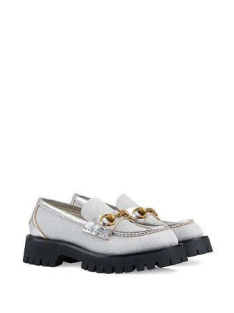 Shop silver Gucci Horsebit lug sole glitter loafers with Express Delivery - Farfetch