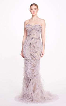 Strapless Crystal-Embroidered Textured Gown By Marchesa | Moda Operandi