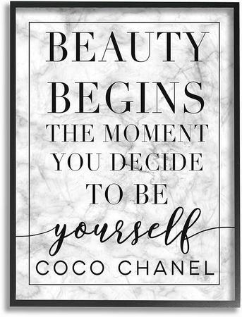 Amazon.com: Stupell Industries Beauty Begins Once You Decide to Be Yourself White Marble Typography, Design by Daphne Polselli Wall Art, 11 x 14, Black: Posters & Prints