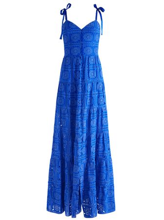 Shanti Eyelet Button Front Tiered Dress In Sapphire | Alice And Olivia