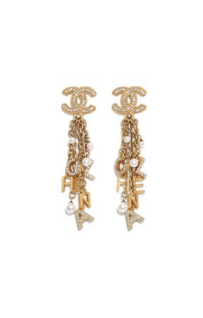 gold Chanel drop down earrings