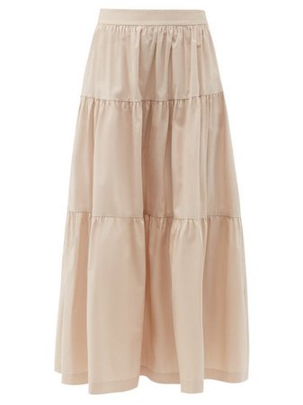Staud - Sea Tiered Cotton-blend Skirt - Womens - Light Beige - Wheretoget
