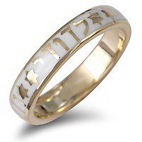 14K Yellow Gold and Blue Enamel Ani Ledodi Ring with Stars of David, Jewish Jewelry | Judaica WebStore