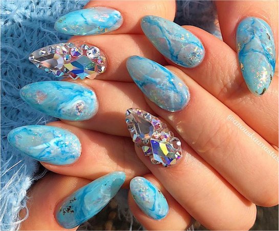 Blue opal quartz nails