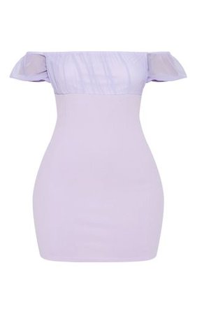 Lilac Ruched Bust Bardot Bodycon Dress | PrettyLittleThing