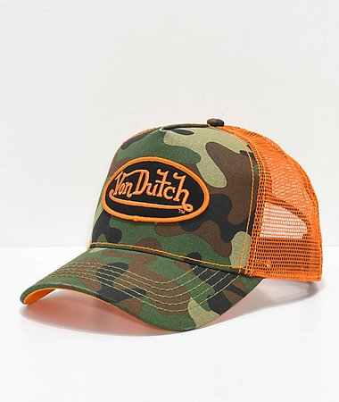 Von Dutch Army Camo & Orange Trucker Hat | Zumiez