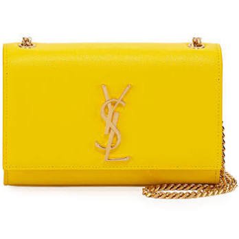 Saint Laurent Kate Monogram YSL Small Grain Leather Crossbody Bag, Yellow, Women's