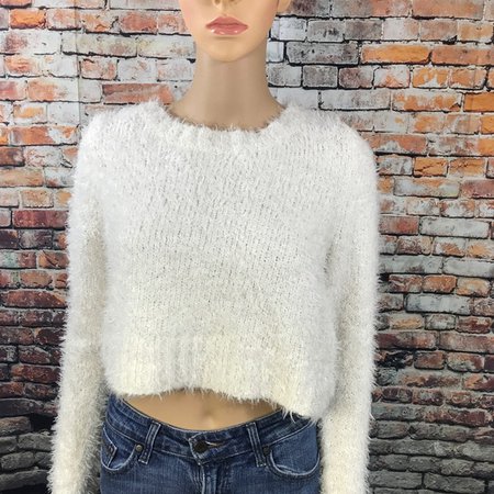 Mossimo White Fuzzy Cropped Sweater
