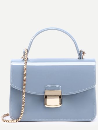 Baby Blue Pushlock Flap Handbag With Chain