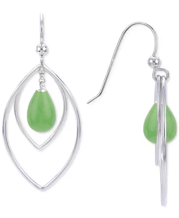 Macy's Dyed Green Jade Orbital Drop Earrings in Sterling Silver