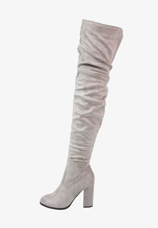 Women Shoes - Cheap Lost Ink Tonya Slouchy High High Heeled Boots Light Grey