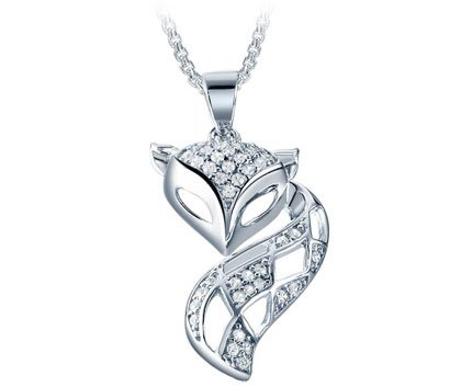 Sterling Silver Fox Pendant Necklace with Cubic Zirconia [PN-0020] - $199.99 | 4BMM.com