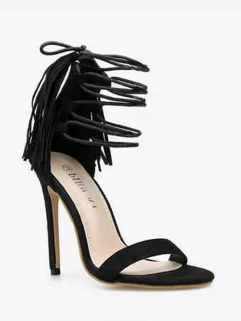 2019 Ankle Wrap Tassels Decor Heeled Sandals In BLACK EU 41 | DressLily.com