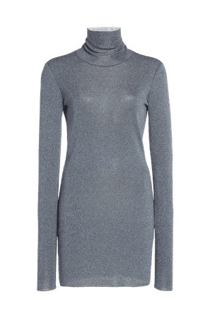 Turtleneck Mini Knit Dress Grey Blue | Zeynep Arçay